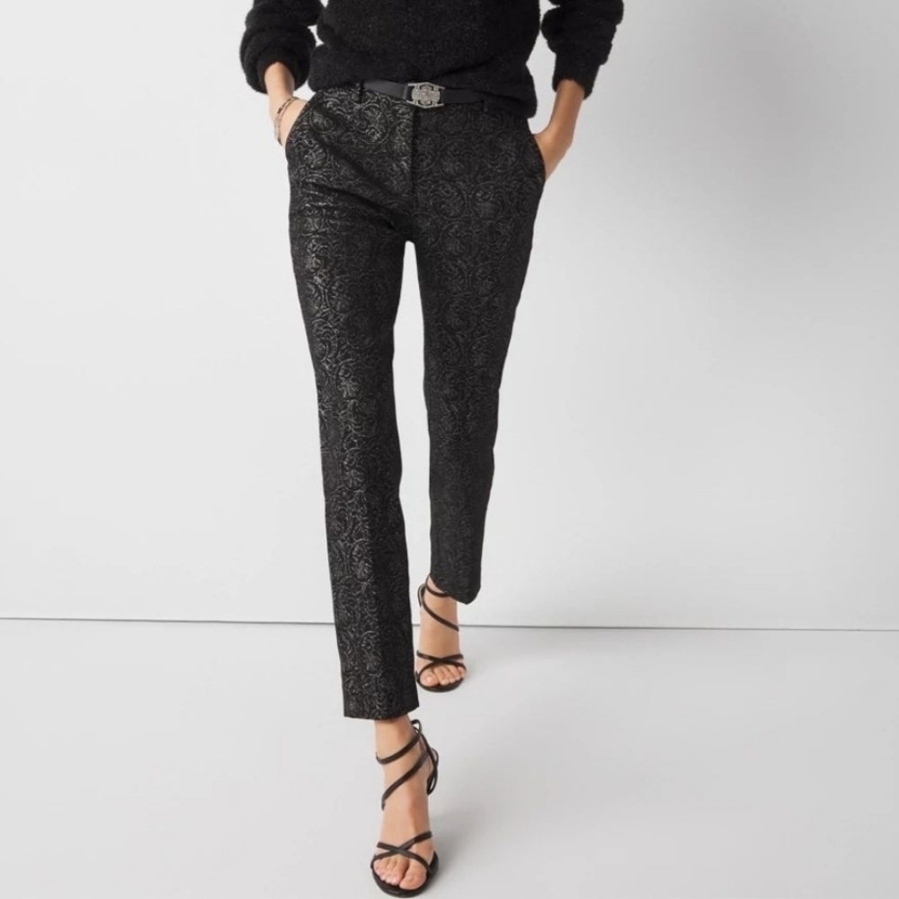 Woman's WHITE HOUSE BLACK MARKET  Petite Pants Size 10P Black Silver Metallic
